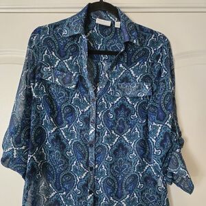 New York & Company/Blue Paisley Button-Up Blouse